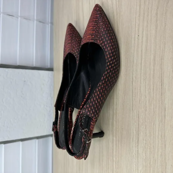 Kurt Geiger‎ Shoes Womens EU 36 Red Black Snakeskin Print Slingback Kitten Heels
