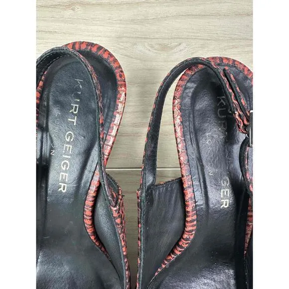 Kurt Geiger‎ Shoes Womens EU 36 Red Black Snakeskin Print Slingback Kitten Heels