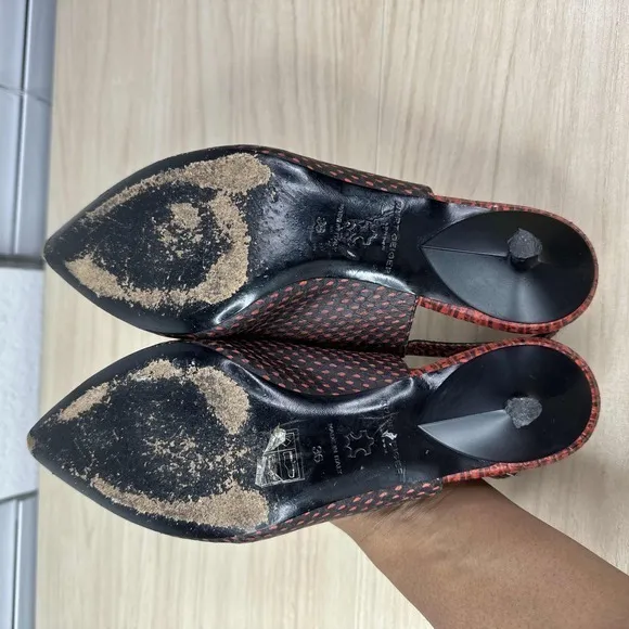 Kurt Geiger‎ Shoes Womens EU 36 Red Black Snakeskin Print Slingback Kitten Heels
