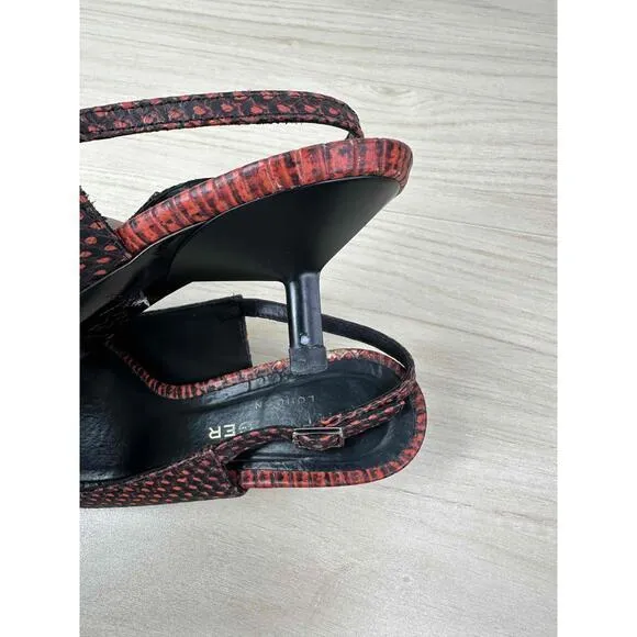 Kurt Geiger‎ Shoes Womens EU 36 Red Black Snakeskin Print Slingback Kitten Heels