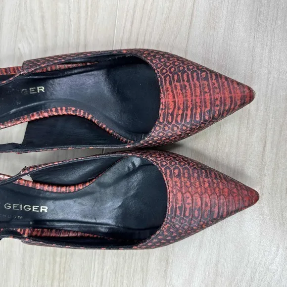 Kurt Geiger‎ Shoes Womens EU 36 Red Black Snakeskin Print Slingback Kitten Heels