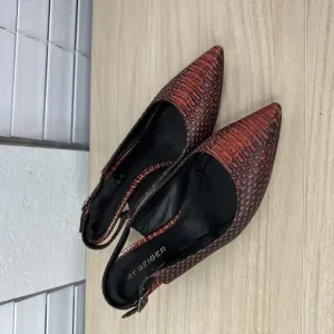 Kurt Geiger‎ Shoes Womens EU 36 Red Black Snakeskin Print Slingback Kitten Heels
