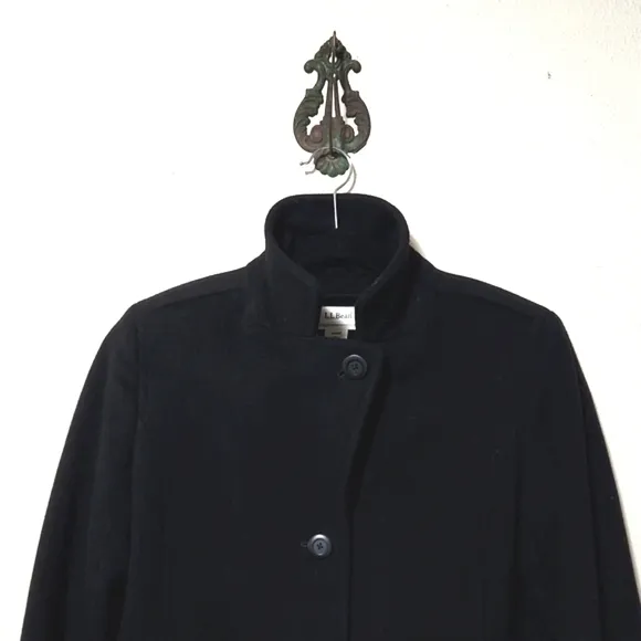 L. L. Bean Classic Lambswool Polo Coat 3/4 Length Black Size 12 LIKE NEW!