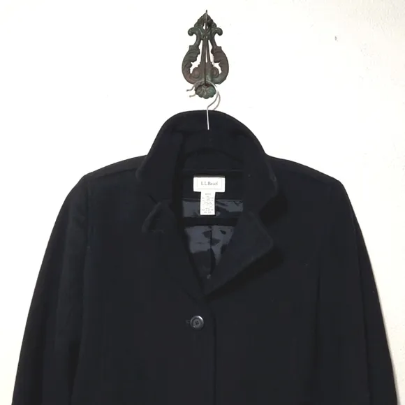 L. L. Bean Classic Lambswool Polo Coat 3/4 Length Black Size 12 LIKE NEW!