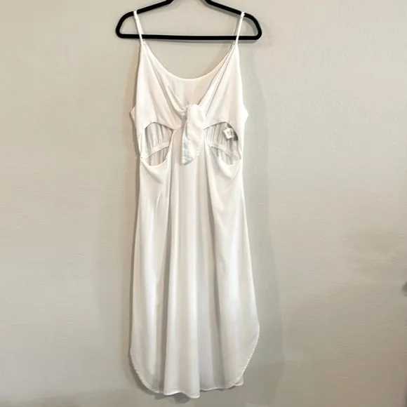 La Blanca Women's Midi Dress XL White Cut Out Tie Front Lightweight Flowy Preppy