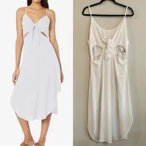 La Blanca Women's Midi Dress XL White Cut Out Tie Front Lightweight Flowy Preppy