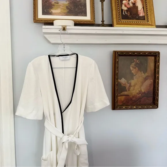 La Ligne Riviera Wrap Effect Two-Tone Canvas Dress White Quiet Luxury