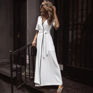 La Ligne Riviera Wrap Effect Two-Tone Canvas Dress White Quiet Luxury
