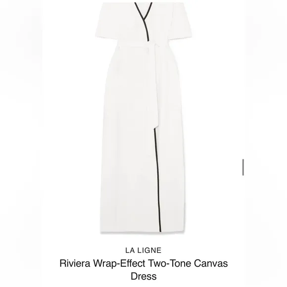 La Ligne Riviera Wrap Effect Two-Tone Canvas Dress White Quiet Luxury