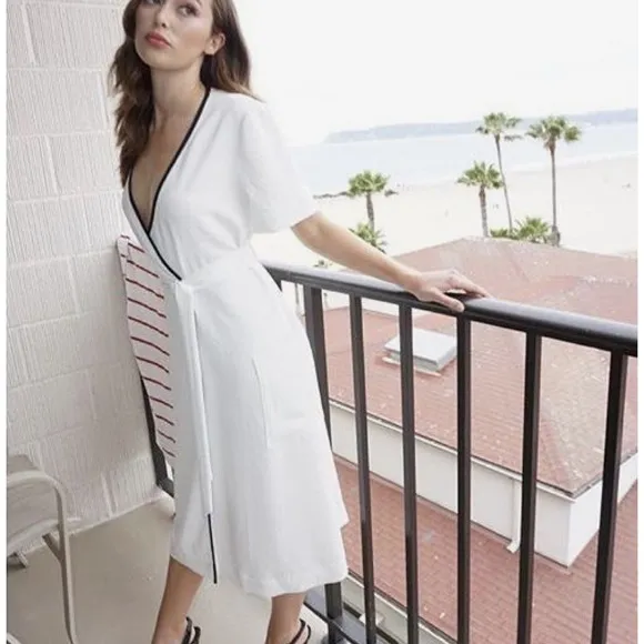 La Ligne Riviera Wrap Effect Two-Tone Canvas Dress White Quiet Luxury