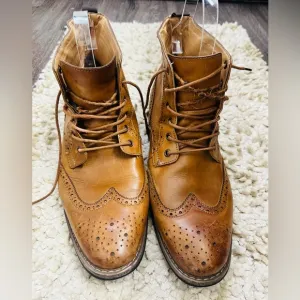 La Milano Memory Foam Leather Men Wingtip Ankle Cognac Color Boots Size 13
