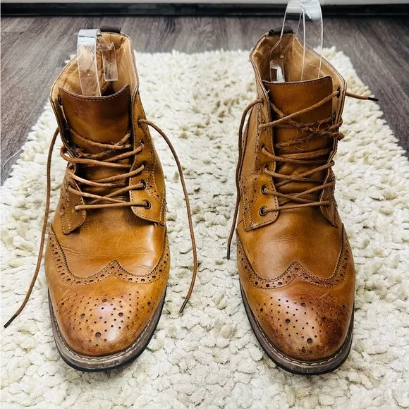 La Milano Memory Foam Leather Men Wingtip Ankle Cognac Color Boots Size 13