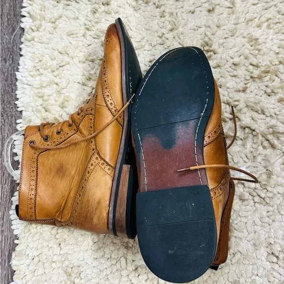La Milano Memory Foam Leather Men Wingtip Ankle Cognac Color Boots Size 13