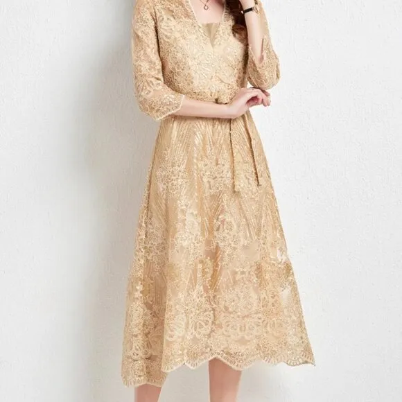 Lace beaded embroidered dress women's light luxury high sense