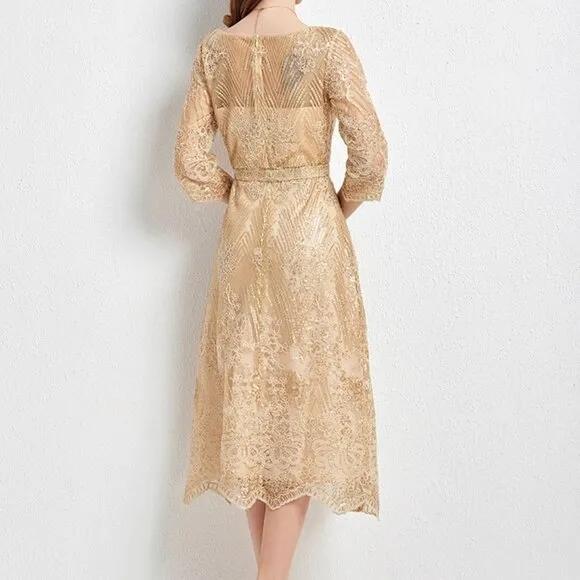 Lace beaded embroidered dress women's light luxury high sense