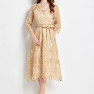 Lace beaded embroidered dress women's light luxury high sense