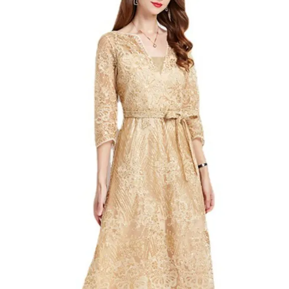 Lace beaded embroidered dress women's light luxury high sense