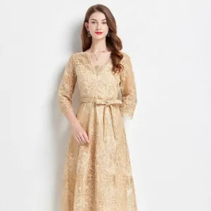 Lace beaded embroidered dress women's light luxury high sense