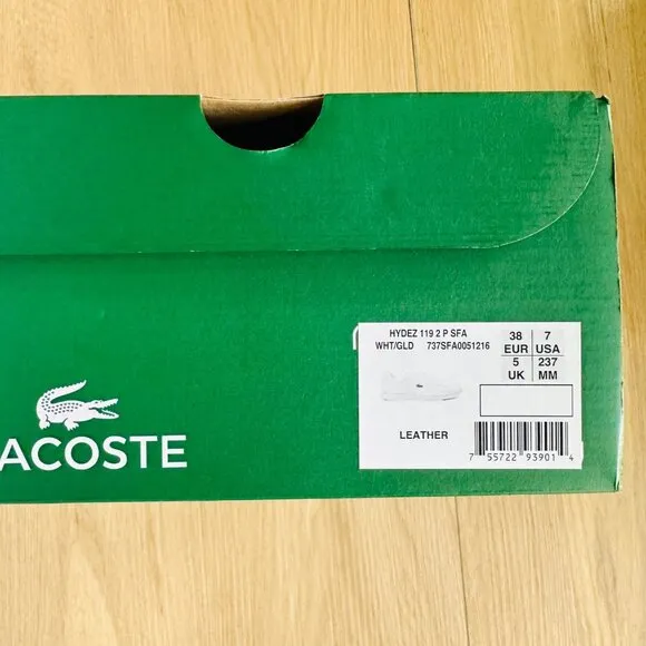 ✨Lacoste Womens Comfy Leather Shoes Sz 7(7.5) Preppy  Hydez 119 2 P SFA White