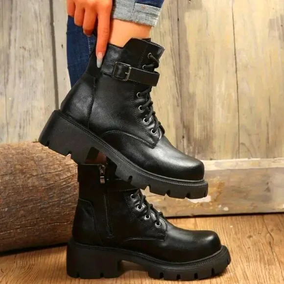 Ladies chunky ankle combat boots