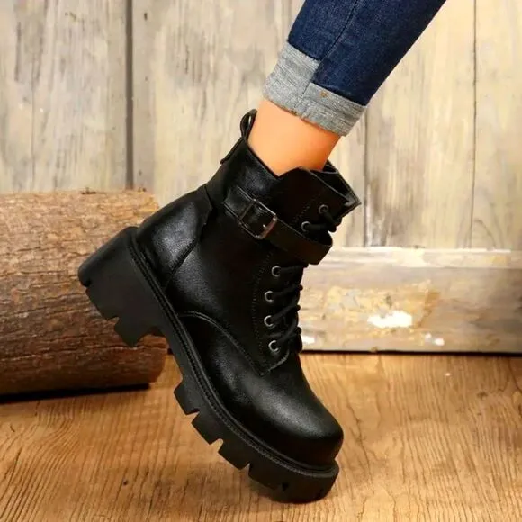 Ladies chunky ankle combat boots