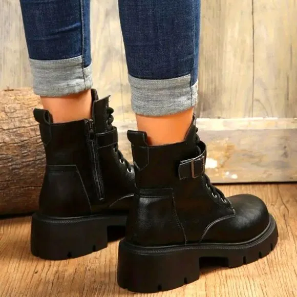 Ladies chunky ankle combat boots