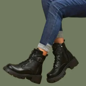Ladies chunky ankle combat boots