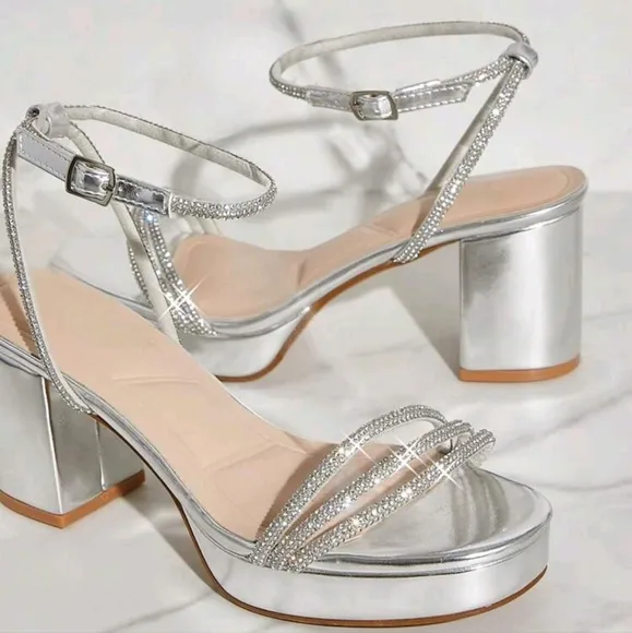 Ladies Dressy Rhinestones Platform High Heel Sandals