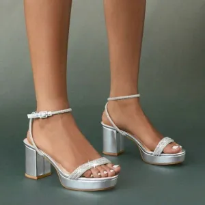 Ladies Dressy Rhinestones Platform High Heel Sandals