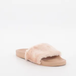 Ladies Fur Slide Mule - Blush