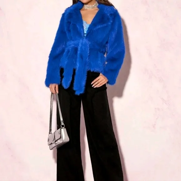 Ladies Long Sleeve Fuzzy Minimalist Blazer,Casual For Everyday