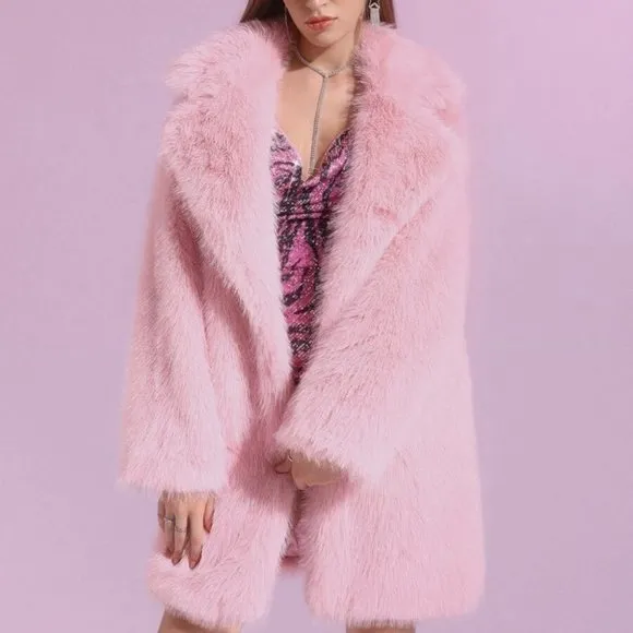 Lady In Pink, Classy Faux fur Pink Teddy Coat Jacket