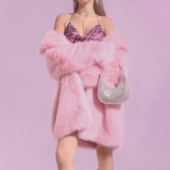 Lady In Pink, Classy Faux fur Pink Teddy Coat Jacket