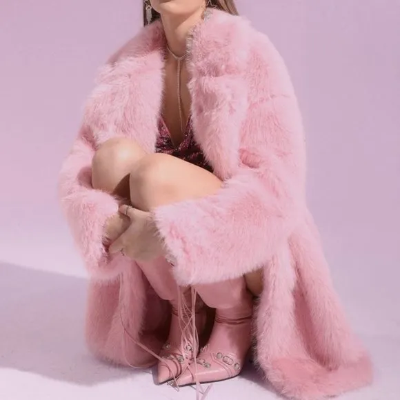 Lady In Pink, Classy Faux fur Pink Teddy Coat Jacket