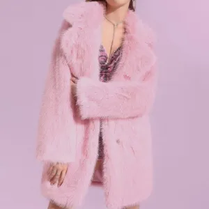 Lady In Pink, Classy Faux fur Pink Teddy Coat Jacket