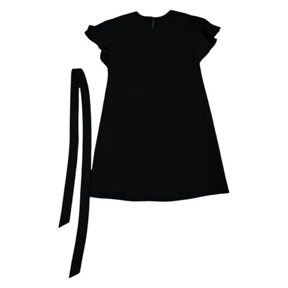 Lafayette 148 Luxury Designer V-Neck Black Ruffle Mini Dress Womens Small Petite