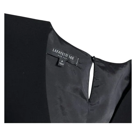 Lafayette 148 Luxury Designer V-Neck Black Ruffle Mini Dress Womens Small Petite