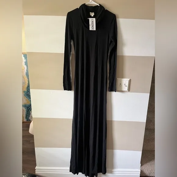 L’AGENCE Black Long Sleeve Maxi Dress Cowl Neck Size 4