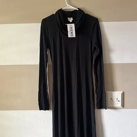 L’AGENCE Black Long Sleeve Maxi Dress Cowl Neck Size 4