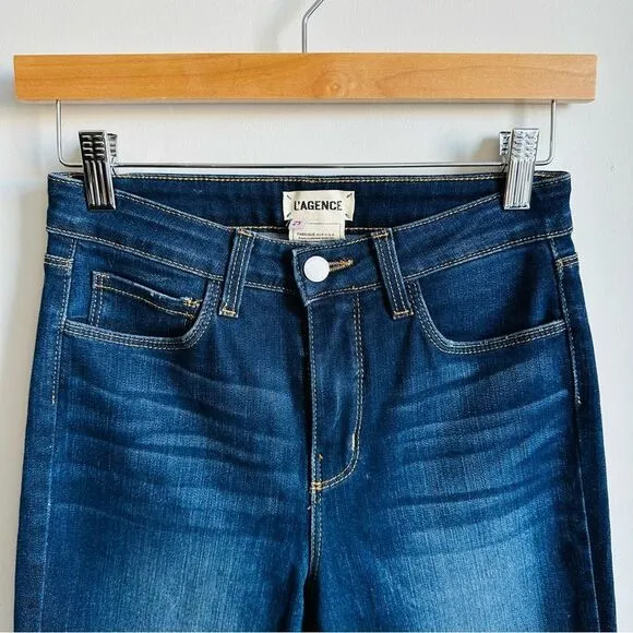 L’AGENCE Margot High Rise Skinny Baltic Dark Wash Denim Luxury Designer 25