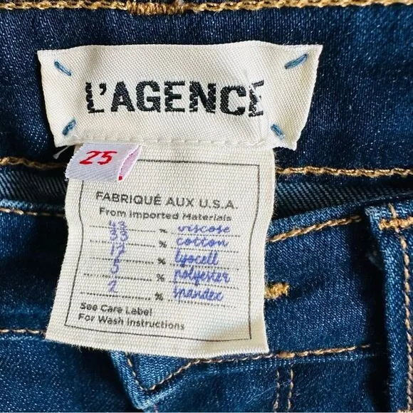 L’AGENCE Margot High Rise Skinny Baltic Dark Wash Denim Luxury Designer 25