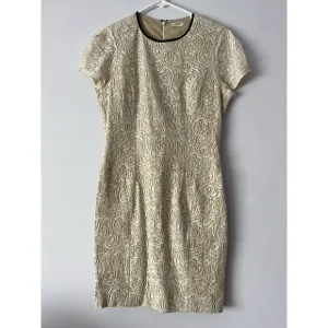 L'AGENCE Neutral Lace Rose Patterned Linen Blend Dress 8