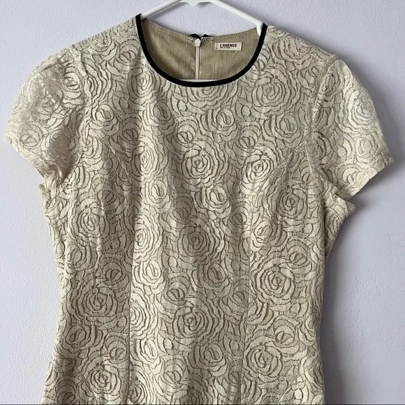 L'AGENCE Neutral Lace Rose Patterned Linen Blend Dress 8