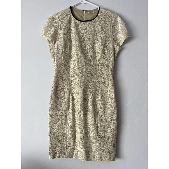 L'AGENCE Neutral Lace Rose Patterned Linen Blend Dress 8
