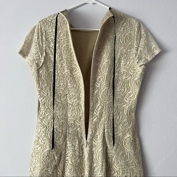L'AGENCE Neutral Lace Rose Patterned Linen Blend Dress 8