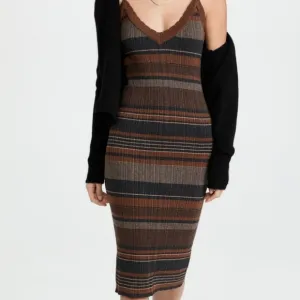 L'agence Sandi Striped Knit Dress Midi Size Medium New With Tags