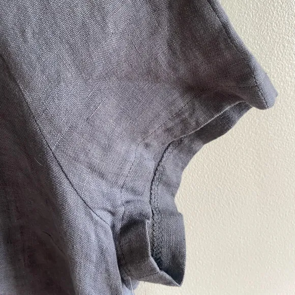 Lagenlook 100% Linen Dress L  Brown Collared Shift Minimalist Grunge