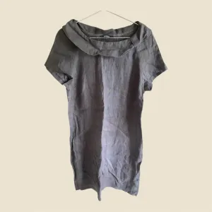 Lagenlook 100% Linen Dress L  Brown Collared Shift Minimalist Grunge