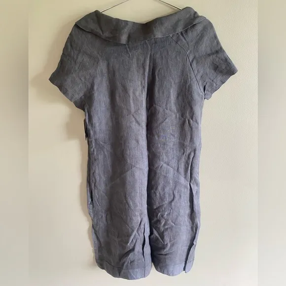 Lagenlook 100% Linen Dress L  Brown Collared Shift Minimalist Grunge