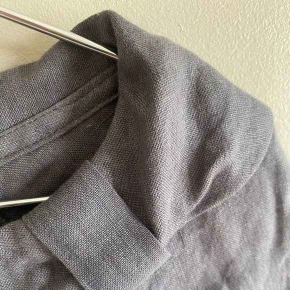Lagenlook 100% Linen Dress L  Brown Collared Shift Minimalist Grunge